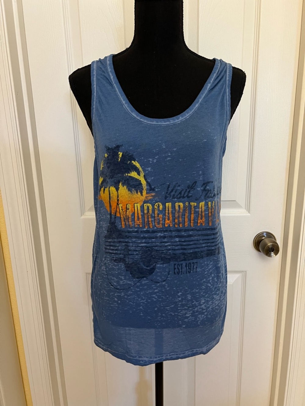 Margaritaville Blue Scoop Neck Palm Graphic Tank